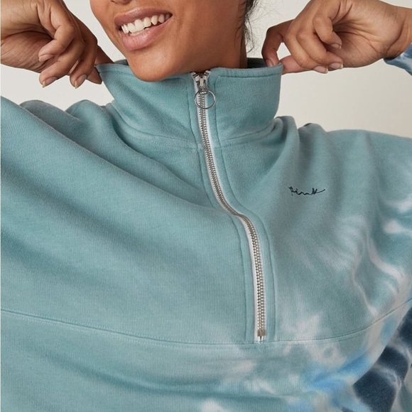 PINK Victoria's Secret Women's Varsity Half Zip Pullover Sweater Tie-Dye - Picture 4 of 9